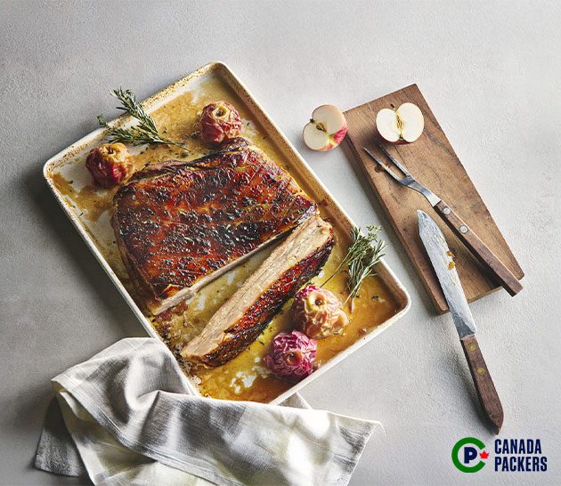 Crispy pork belly with apples.